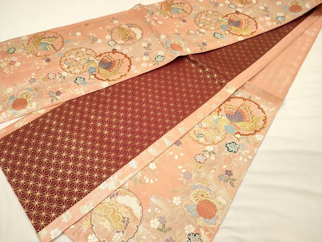 平和屋着物◎六通柄袋帯　雪輪花鳥文　金糸　正絹　逸品　DABI3749ya