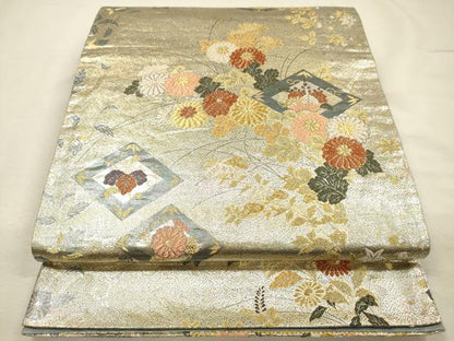 平和屋着物◎六通柄袋帯　唐織　草花文　金銀糸　正絹　逸品　DABI3755ya