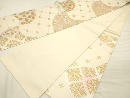 平和屋着物◎六通柄　本袋帯　花丸文　金糸　正絹　逸品　DABI3757ya