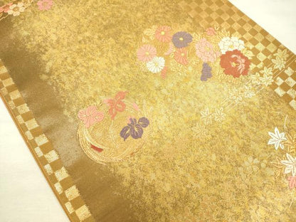 平和屋着物◎六通柄袋帯　唐織　草花文　金糸　引箔　正絹　逸品　DABI3758ya