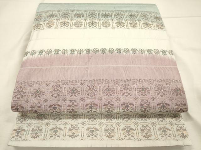 平和屋着物◎全通柄袋帯　横段更紗花文　金糸　正絹　逸品　DABI3761ya