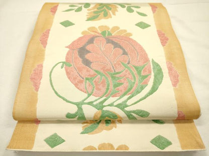 平和屋着物◎佐賀錦　六通柄　本袋帯　ふくれ織　更紗花文　正絹　逸品　DABI3768ya