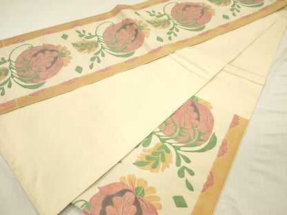 平和屋着物◎佐賀錦　六通柄　本袋帯　ふくれ織　更紗花文　正絹　逸品　DABI3768ya