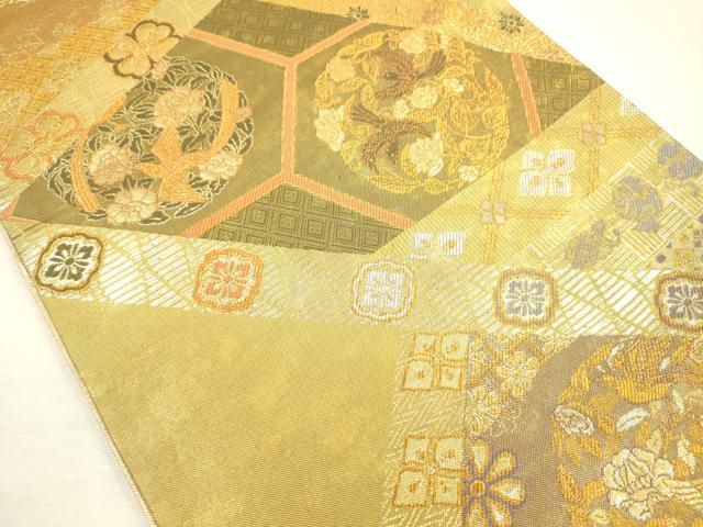 平和屋着物◎佐賀錦　六通柄袋帯　名宝錦　花鳥丸文　金糸　引箔　正絹　逸品　DABI3770ya