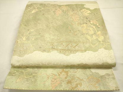 平和屋着物◎六通柄袋帯　葡萄蔦の葉文　金糸　正絹　逸品　DABI3772ya