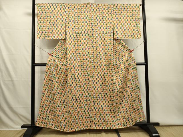 平和屋着物■上質な小紋　菱尽くし　金彩　正絹　逸品　DABI3783ya