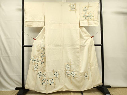 平和屋着物■訪問着　刺繍　格子花文　正絹　逸品　DABI3787ya