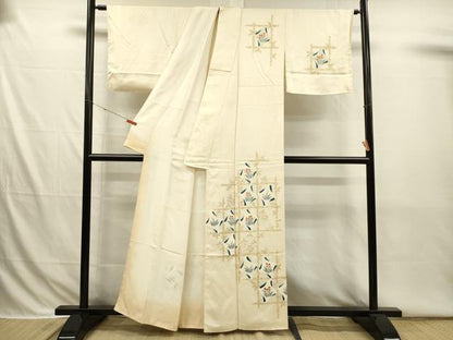 平和屋着物■訪問着　刺繍　格子花文　正絹　逸品　DABI3787ya