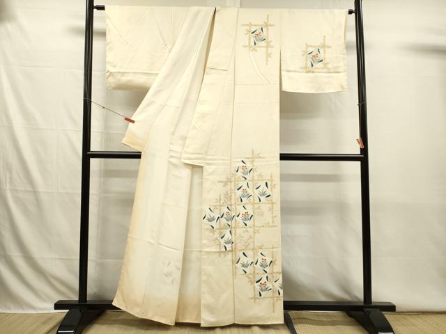 平和屋着物■訪問着　刺繍　格子花文　正絹　逸品　DABI3787ya