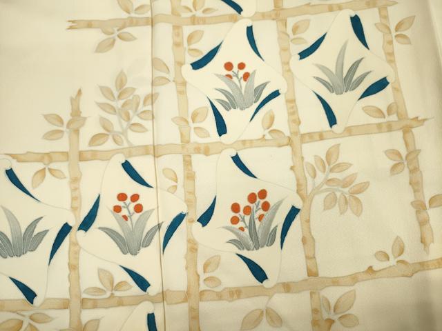 平和屋着物■訪問着　刺繍　格子花文　正絹　逸品　DABI3787ya