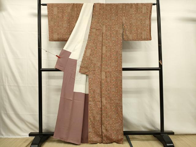 平和屋着物■上質な小紋　草花間道　正絹　逸品　DABI3789ya