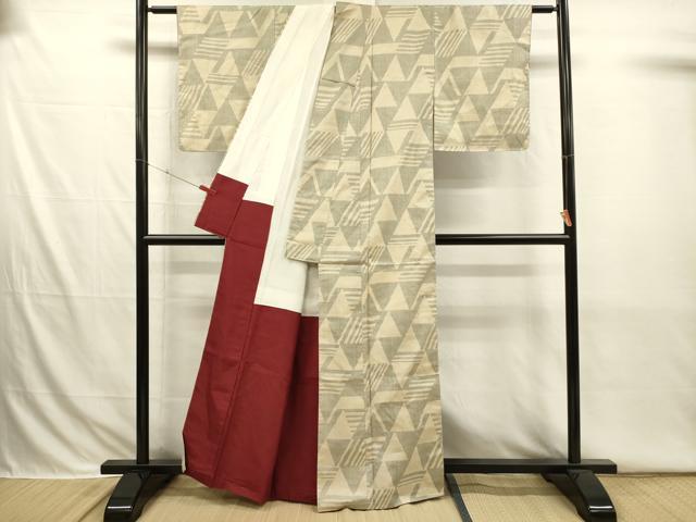 平和屋着物■上質な紬　幾何学文　正絹　逸品　DABI3791ya