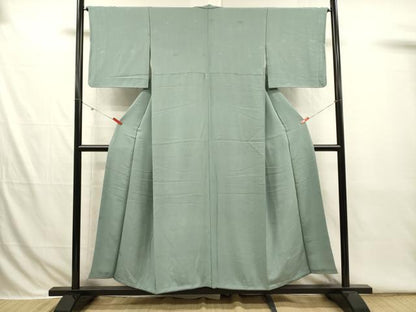 平和屋着物■上質な色無地　笹の葉地紋　水浅葱色　正絹　逸品　DABI3801ya