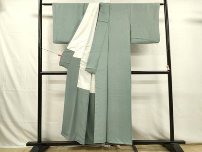 平和屋着物■上質な色無地　笹の葉地紋　水浅葱色　正絹　逸品　DABI3801ya
