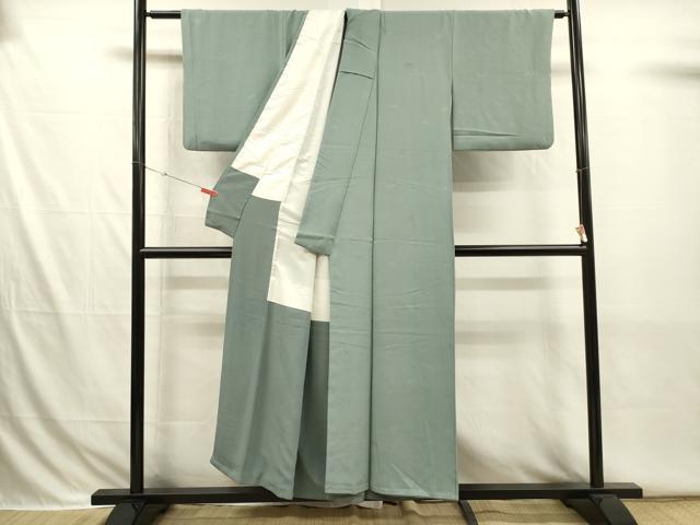 平和屋着物■上質な色無地　笹の葉地紋　水浅葱色　正絹　逸品　DABI3801ya