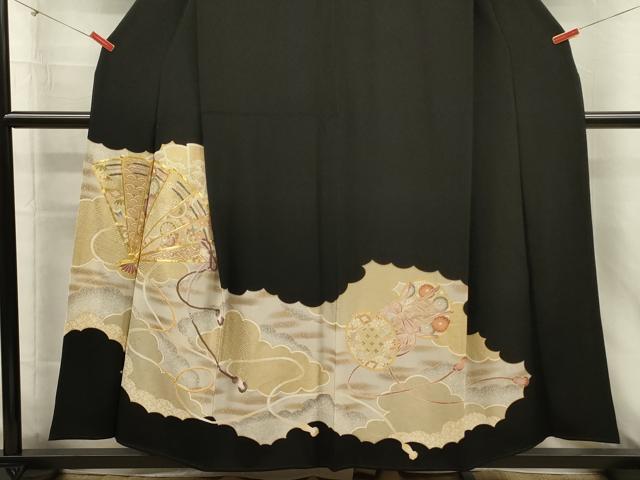 平和屋着物■豪華黒留袖　駒刺繍　檜扇花鼓文　宝尽くし　金彩　正絹　逸品　DABI3802ya