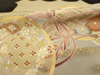 平和屋着物■豪華黒留袖　駒刺繍　檜扇花鼓文　宝尽くし　金彩　正絹　逸品　DABI3802ya