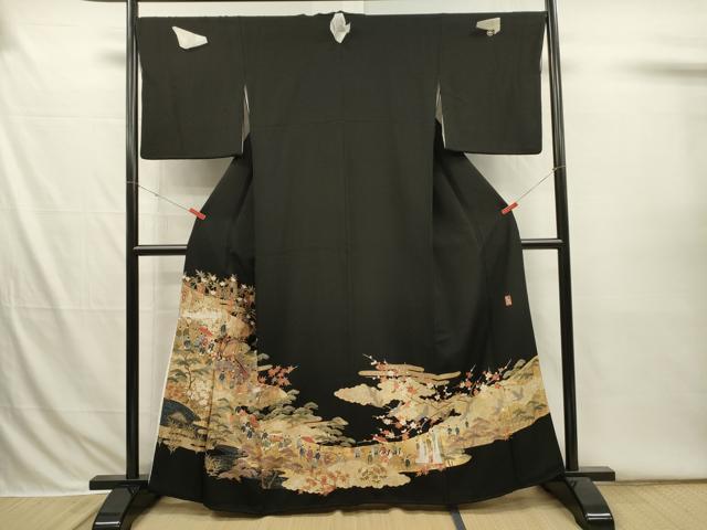 平和屋着物■豪華黒留袖　作家文　御所車人物飛鶴花文　松竹梅　金彩　正絹　逸品　DABI3804ya