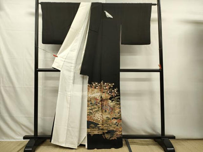 平和屋着物■豪華黒留袖　作家文　御所車人物飛鶴花文　松竹梅　金彩　正絹　逸品　DABI3804ya