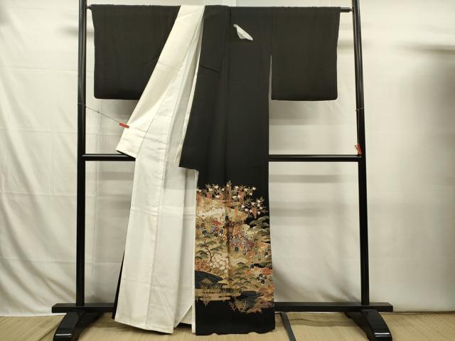 平和屋着物■豪華黒留袖　作家文　御所車人物飛鶴花文　松竹梅　金彩　正絹　逸品　DABI3804ya