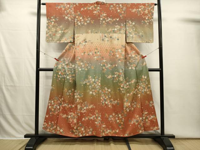 平和屋着物■訪問着　舞花文　舞桜　暈し染め　金彩　正絹　逸品　DABI3809ya