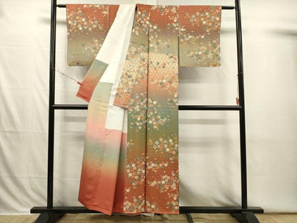 平和屋着物■訪問着　舞花文　舞桜　暈し染め　金彩　正絹　逸品　DABI3809ya