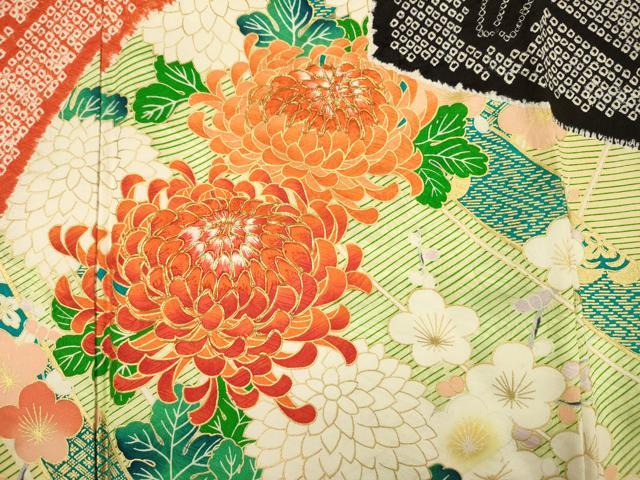 平和屋着物■豪華振袖　駒刺繍　絞り　扇面絵巻花文　乱菊　金彩　正絹　逸品　DABI3816ya