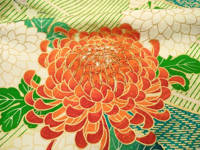 平和屋着物□豪華振袖 駒刺繍 絞り 扇面絵巻花文 乱菊 金彩 正絹