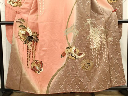 平和屋着物■豪華振袖　駒刺繍　舞蝶雪輪花文　枝垂れ藤　暈し染め　金彩　正絹　逸品　DABI3817ya
