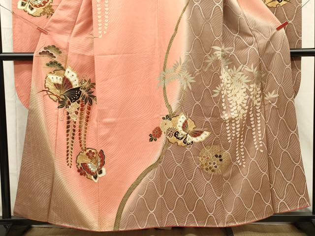 平和屋着物■豪華振袖　駒刺繍　舞蝶雪輪花文　枝垂れ藤　暈し染め　金彩　正絹　逸品　DABI3817ya