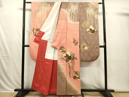 平和屋着物■豪華振袖　駒刺繍　舞蝶雪輪花文　枝垂れ藤　暈し染め　金彩　正絹　逸品　DABI3817ya