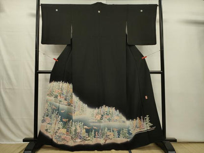 平和屋着物■豪華黒留袖　友禅　作家物　風景花文　暈し染め　正絹　逸品　DABI3818ya