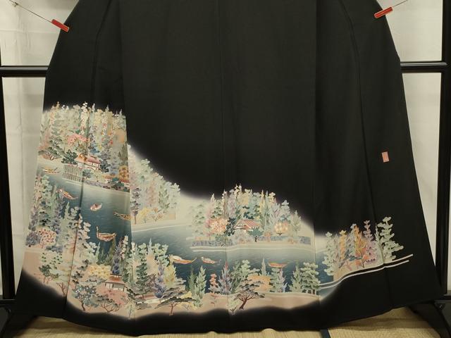 平和屋着物■豪華黒留袖　友禅　作家物　風景花文　暈し染め　正絹　逸品　DABI3818ya