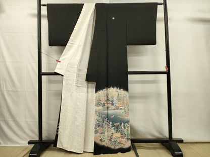 平和屋着物■豪華黒留袖　友禅　作家物　風景花文　暈し染め　正絹　逸品　DABI3818ya