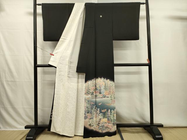 平和屋着物■豪華黒留袖　友禅　作家物　風景花文　暈し染め　正絹　逸品　DABI3818ya
