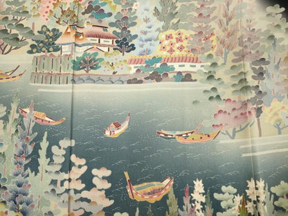 平和屋着物■豪華黒留袖　友禅　作家物　風景花文　暈し染め　正絹　逸品　DABI3818ya