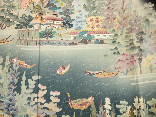 平和屋着物■豪華黒留袖　友禅　作家物　風景花文　暈し染め　正絹　逸品　DABI3818ya