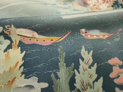 平和屋着物■豪華黒留袖　友禅　作家物　風景花文　暈し染め　正絹　逸品　DABI3818ya