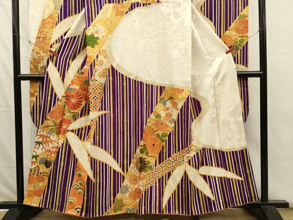 平和屋着物■豪華振袖　駒刺繍　笹竹花文　金彩　正絹　逸品　DABI3820ya