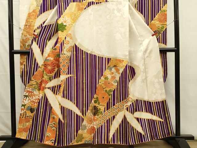 平和屋着物■豪華振袖　駒刺繍　笹竹花文　金彩　正絹　逸品　DABI3820ya