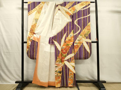 平和屋着物■豪華振袖　駒刺繍　笹竹花文　金彩　正絹　逸品　DABI3820ya