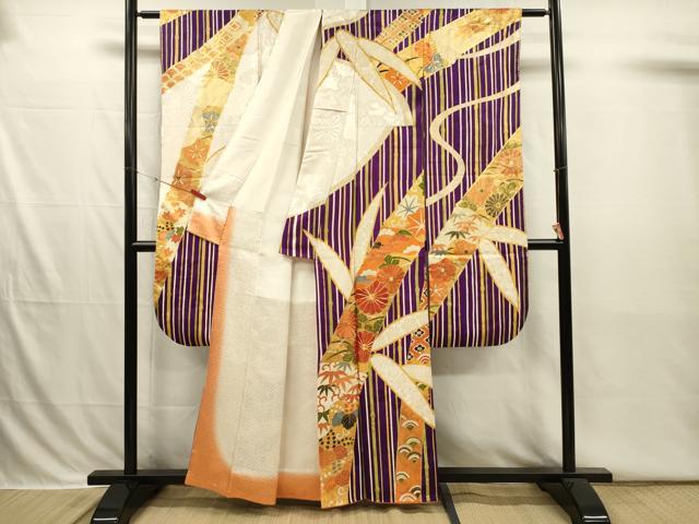 平和屋着物■豪華振袖　駒刺繍　笹竹花文　金彩　正絹　逸品　DABI3820ya