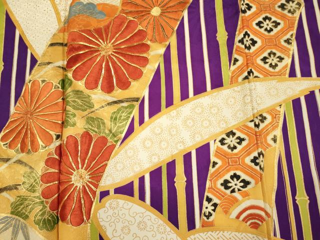 平和屋着物■豪華振袖　駒刺繍　笹竹花文　金彩　正絹　逸品　DABI3820ya