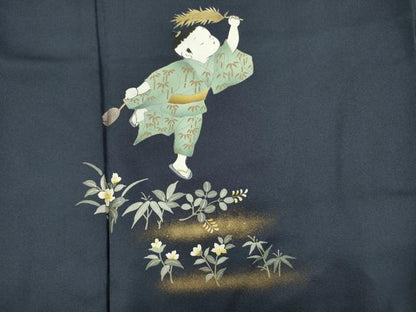 平和屋着物■訪問着　枝花文　童子遊び　暈し染め　金彩　正絹　逸品　DABI3821ya