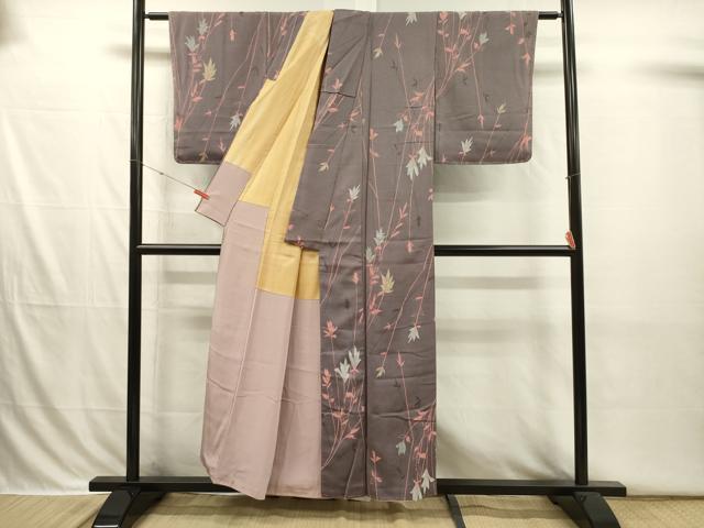 平和屋着物■上質な小紋　枝葉文　金糸　正絹　逸品　DABI3822ya