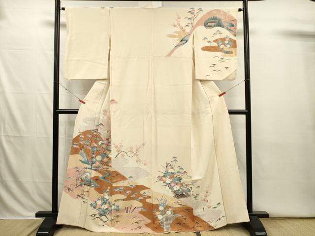 平和屋着物■訪問着　刺繍　風景花松文　金彩　正絹　逸品　DABI3823ya