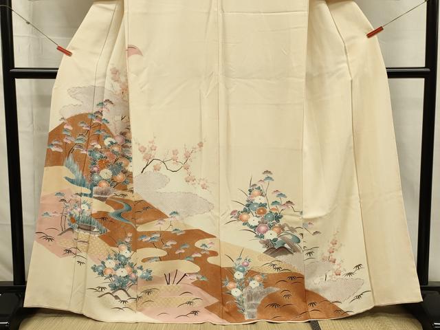 平和屋着物■訪問着　刺繍　風景花松文　金彩　正絹　逸品　DABI3823ya