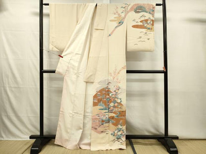 平和屋着物■訪問着　刺繍　風景花松文　金彩　正絹　逸品　DABI3823ya