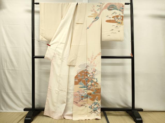 平和屋着物■訪問着　刺繍　風景花松文　金彩　正絹　逸品　DABI3823ya