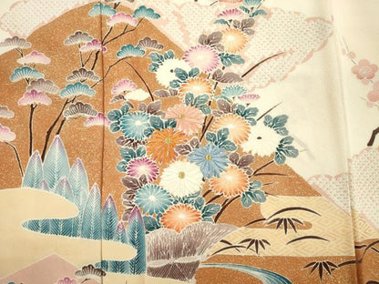 平和屋着物■訪問着　刺繍　風景花松文　金彩　正絹　逸品　DABI3823ya